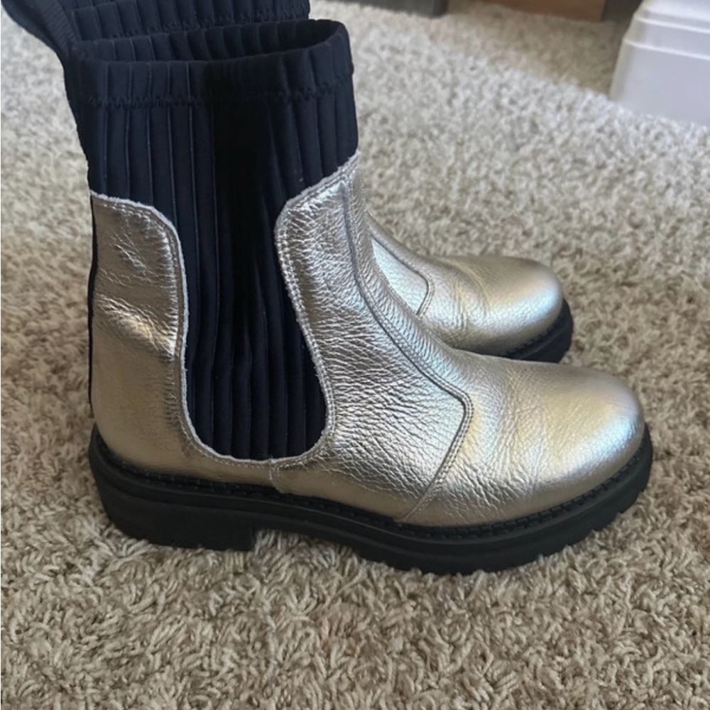 Anthropologie Silver Ankle Boots